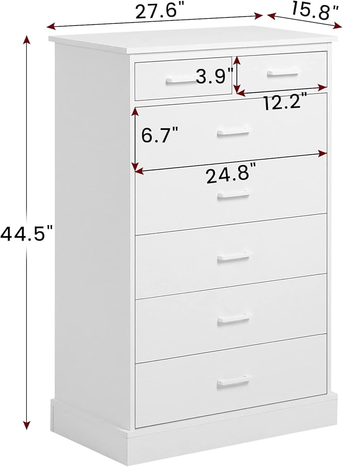 Hasuit White Dresser for Bedroom, Tall 7 Drawer Dresser with Sturdy Base, Wood Storage Tower Clothes Organizer, Large Storage Cabinet, Chest of 7 Drawers for Closet, Living Room, Hallway