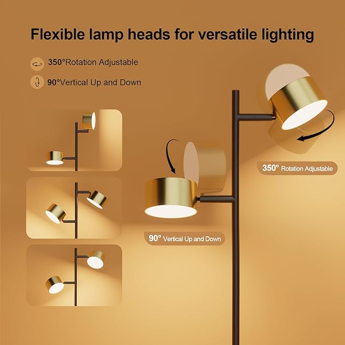 LED Floor Reading Lamp with 3 Color Temperatures, Adjustable Heads Standing Lamp for Living Room Bedroom Office, Minimalist Floor Lamp with Foot Switch, Black