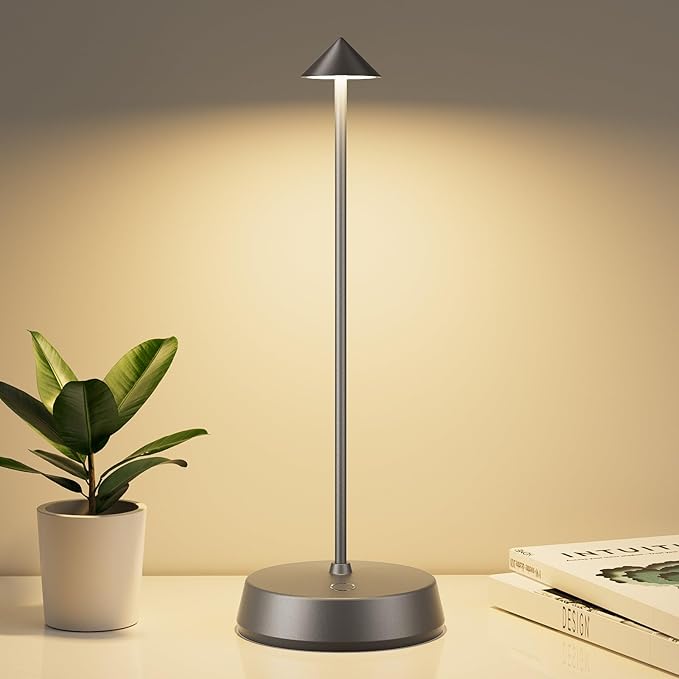 Cordless Table Lamp Rechargeable, Battery Operated 6000mAh Desk Lamp Touch Dimmable Lamp Outdoor Waterproof Portable Wireless Table Light for Dining Restaurant Bar/Outdoor (Gray)