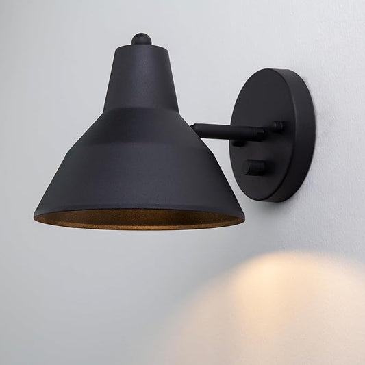 Yosoan Indoor Vanity Wall Sconce with Dimming On Off switch, 1-Light Hardwired Vintage Wall Mount Metal Lamp Fixture with 6.89" Bowl Metal Shade in-Build Gold Bedside Reading Bedroom Bunk Light(Black)