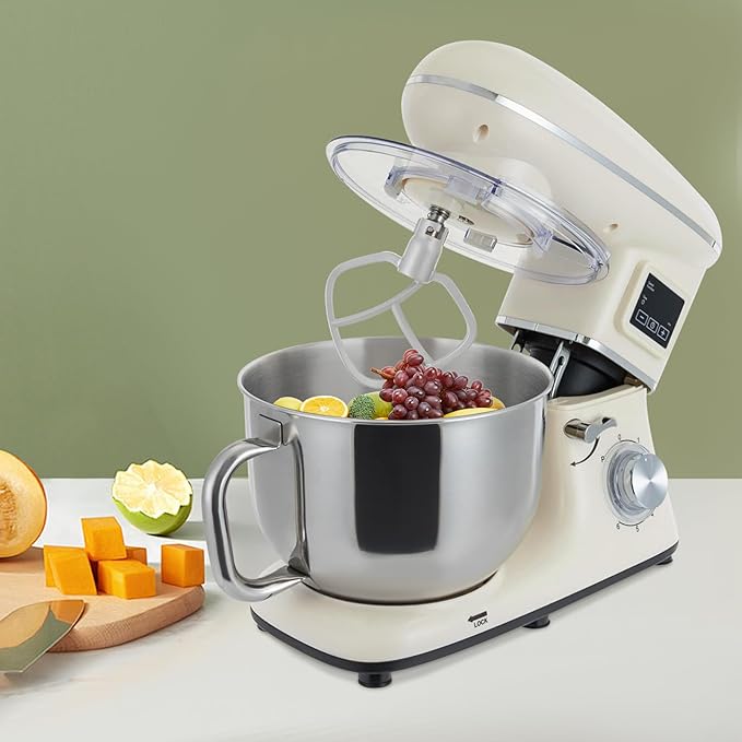 Stand Mixer 1350W Electric Tilt-Head Mixer with 6.5 QT Stainless Steel Bowl, 6 Speed with Pulse Kitchen Mixer, Food Mixer with Dough Hook, Flat Beater, Whisk, Splash Guard (White)
