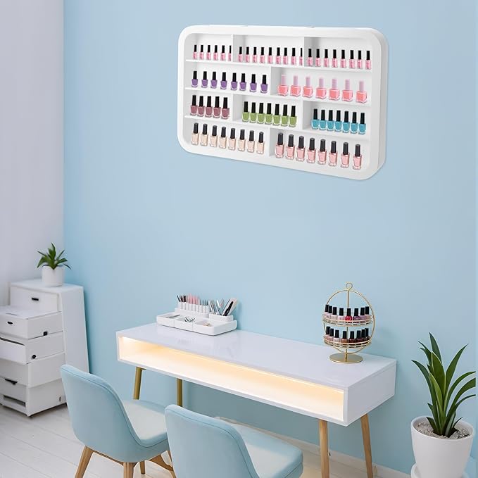 Wall-Mounted Nail Polish Organizer Rack - 4 Tier 10 Cube Floating Nail Polish Shelves, Makeup & Beauty Essentials Storage - Multi-Purpose Display Holder for Home Spa & Nail Studio - 47.24in