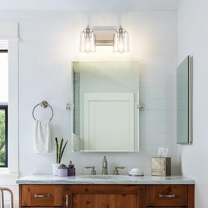 SOLFART Brushed Nickel Vanity Light 2 Light Bathroom Vanity Light Bathroom Lights Vanity Light Fixtures Wall Lights Over Mirror