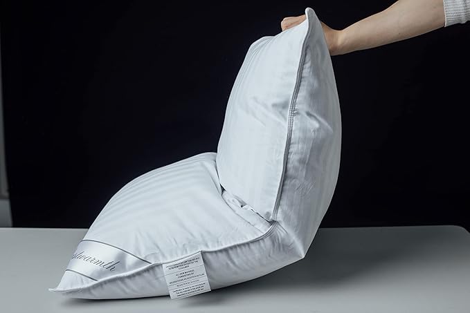 Goose Feather Blend with Polyester Bed Pillows 100% Cotton, Medium Soft Soft Support Standard Pack of 1, Stripe White