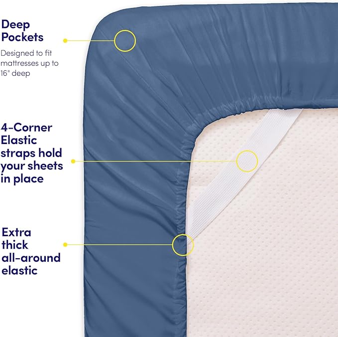 1500 Supreme Collection RV Short Queen Sheets Set, Denim Blue - Short Queen Bed Sheets for RV Camper Mattress, 1500 Supreme Collection Soft Sheets, RV Queen Size, Denim Blue