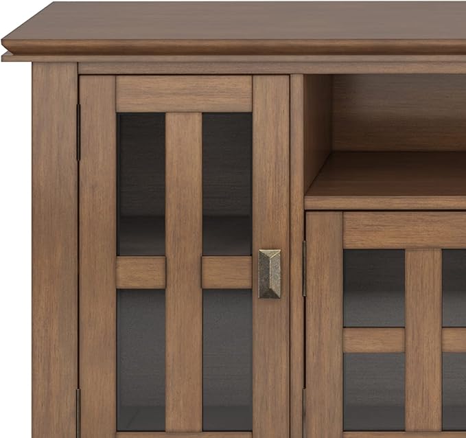 SIMPLIHOME Artisan SOLID WOOD 72 inch Wide Contemporary TV Media Stand in Rustic Natural Aged Brown For TVs up to 80 inches for the Living Room and Entertainment Center
