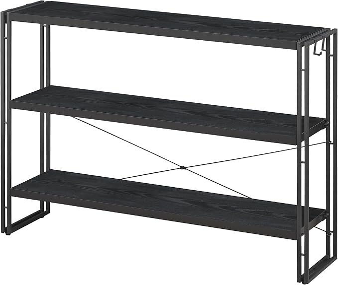 HCHQHS Bookshelf, 3-Tier Industrial Bookcase, Black Open Book Shelf, Freestanding Horizontal Bookshelves with Metal Frame