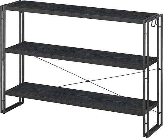 HCHQHS Bookshelf, 3-Tier Industrial Bookcase, Black Open Book Shelf, Freestanding Horizontal Bookshelves with Metal Frame