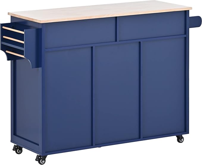 Rolling Mobile Kitchen Island Cart Breakfast Bar with Spice & Towel Rack, 8 Drawers and 5 Wheels for Dining Room