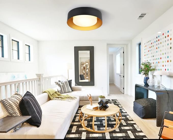 Modern Flush Mount Ceiling Light,Minimalist Close to Ceiling Lighting Fixture,Black and Gold Flush Mount Light Fixture forBedroom,Entry, Hallway,Balcony, Bathroom (16.5'')