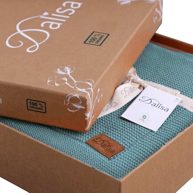 Dalisa 100% Organic Turkish Cotton Throw Blanket - GOTS Certified, Cozy - Perfect for Couch, Bed, and Home Decor - Boho Vintage Knit Alina (Smoke Blue, 60x80)