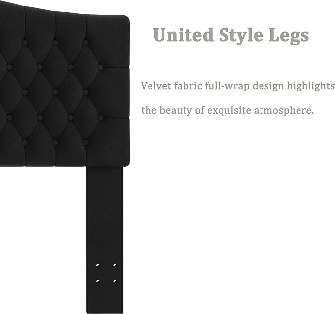 King Headboard Only, Upholstered Headboard King for Adjustable Bed Velvet Tufted Wall Mounted Head Board with Solid Wood Legs Head Board, Black