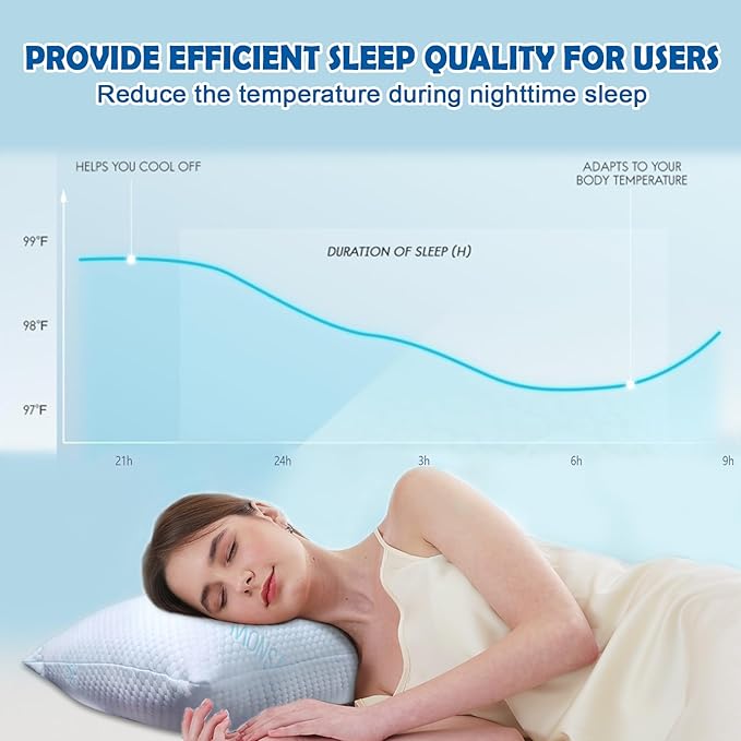 Cooling Pillows Queen Size Set of 2 - Shredded Memory Foam Cold Pillows That Stay Cold Soft Pillow for Sleeping, Adjustable Bed Pillow for Side, Back, and Stomach Sleepers