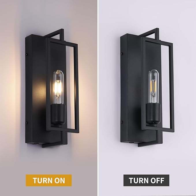 Wireless Battery Operated Wall Sconces Set of 2, Rechargeable Farmhouse Wall Light Fixture with Remote, Industrial Black Wall Lamp dimmable, Modern Indoor Lighting for Bedroom Living Room Hallway