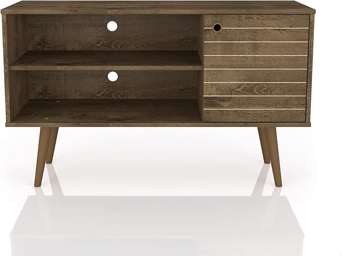 Manhattan Comfort Liberty Mid Century Modern TV Stand for Televisions up to 46 Inches, Bedroom and Living Room Entertainment Center with Storage, Shelves, and Cabinet, 43" Wide, Rustic Brown