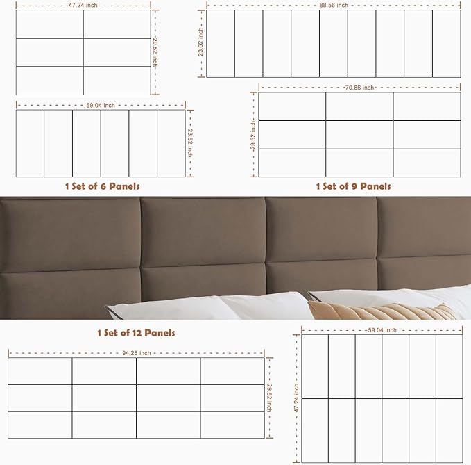 IFNOW Upholstered Wall Mounted Headboard, 3D Peel & Stick Soundproof Wall Panels, Reusable Padded Leather Bed Headboard, 6 Panels 9.84" x 23.62", Coffee