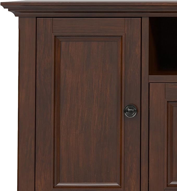 SIMPLIHOME Amherst 72-inch Wide Solid Wood TV Stand in Russet Brown, Transitional-Style Media Console for Living Room with Cable Management and Adjustable Shelves, Fits 80" TVs