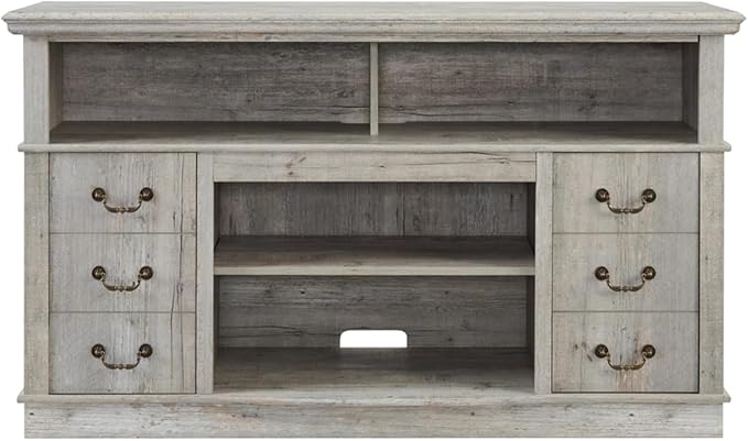 HMFULE 60" Entertainment Center for 60 65 Inch Television, TV Stand with Storage 2 Cabinets & 2 Doors & Adjustable Shelves, Modern TV Console, Rustic Farmhouse Living Room Furniture (Light Gray)