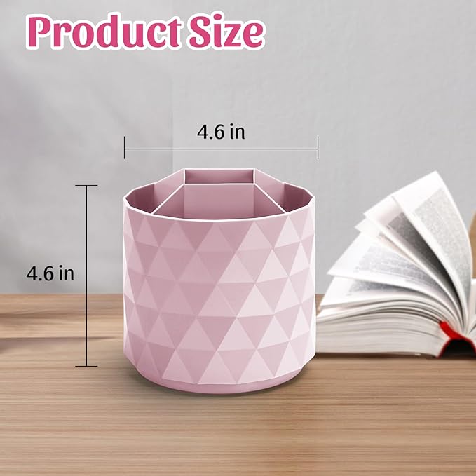 Desk Organizer,Sparkling Diamond-like Pen Holder for Desk 360°Rotating Office Accessories,Pencil Cup with 5 Compartments Storage Box Caddy for Office,School,Home,Art Supply(Pink)