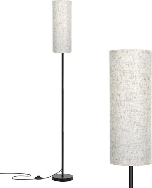 FRIDEKO HOME Floor Lamp with Beige Shade, Simple Design with Foot Pedal Switch, Small Tall Lamps for Living Room Bedroom Office, Corner Floor Stand Light with Black Pole Lamp (No Bulb/No Remote)