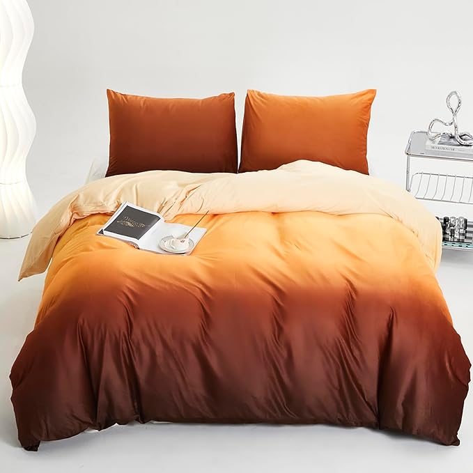 Luxlovery Orange Gradient Velvet Comforter Twin Women Girls Sunset Color Fluffy Flannel Bedding Comforter Set Art Style Sherpa Micromink Quilts Blanket Soft Warm Winter Bedding Set for Twin Bed
