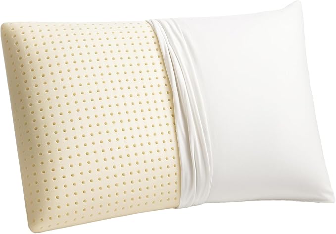 OrganicTextiles Talalay Latex Pillow with Organic Cotton Cover (Queen Size, Firm), GOTS Certified, Bed Pillow for Sleeping, Neck Pain Relief Help, Head Support, for Side Back Stomach Sleeper