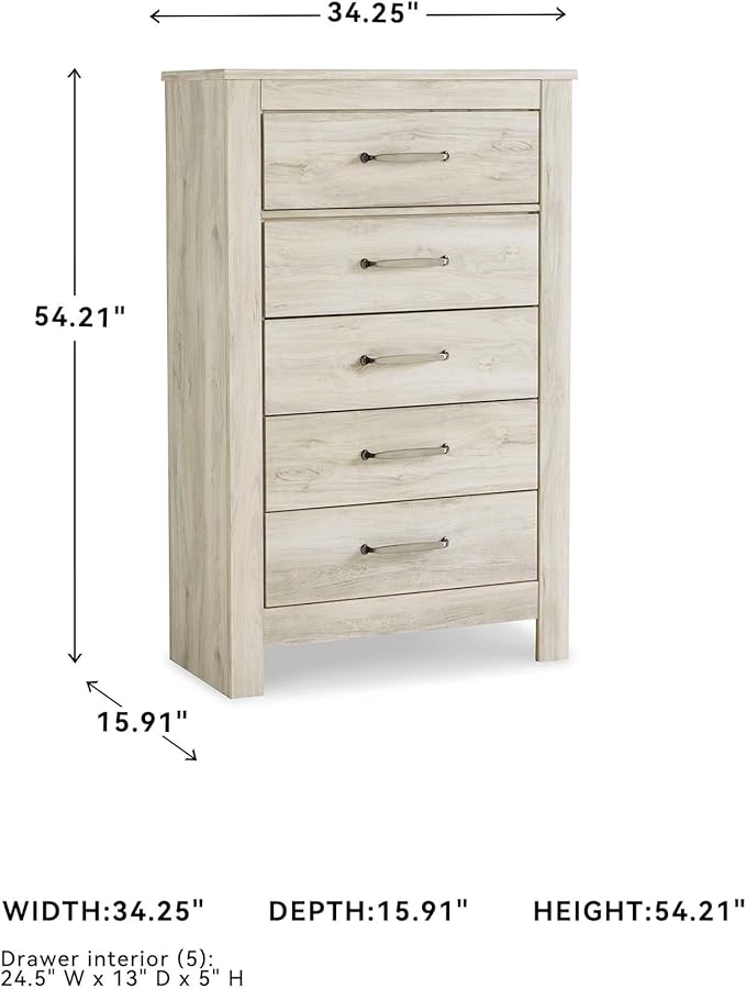Signature Design by Ashley Bellaby Vintage Farmhouse 5 Drawer Chest of Drawers, Whitewash