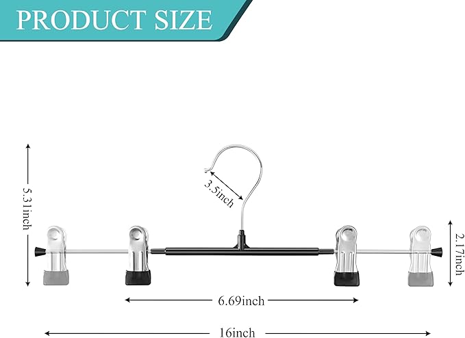 Pants Hangers with Clips 20 Pack 16Inch Adjustable Skirt Hanger for Women Non-Slip Trousers Hanger for Jeans Clothes Hangers for Pants Heavy Duty Space Saving Shorts Hangers,Black