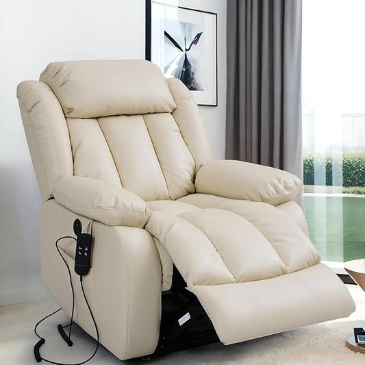 TEKAMON Power Lift Recliner Chair for Elderly with Heat & Massage, Dual Motor Breathable Leather Recliner, Lay Flat Sleeping Chairs with Infinite Position, RemoteControl & USB Ports(Beige)