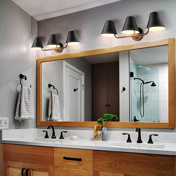 DIRYZON 3 Light Bathroom Vanity Light,Industrial Black Wall Sconces,Rustic Wall Light Fixtures with Metal Shade for Hallway Kitchen Sink