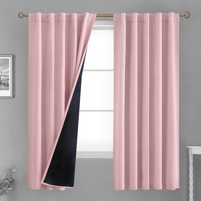 BGment Full Blackout Curtains with Thermal Insulation Liner Curtains, Pink Blackout Curtains Double Layer Room Darkening Rod Pocket and Back Tab Window Curtain for Bedroom(42 x 72 Inch, 2 Panels)
