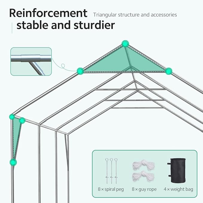 ADVANCE OUTDOOR 12x20 ft Heavy Duty Carport Potable Car Canopy Garage Party Tent Boat Shelter, Adjustable Height from 9.5 ft to 11 ft, Green