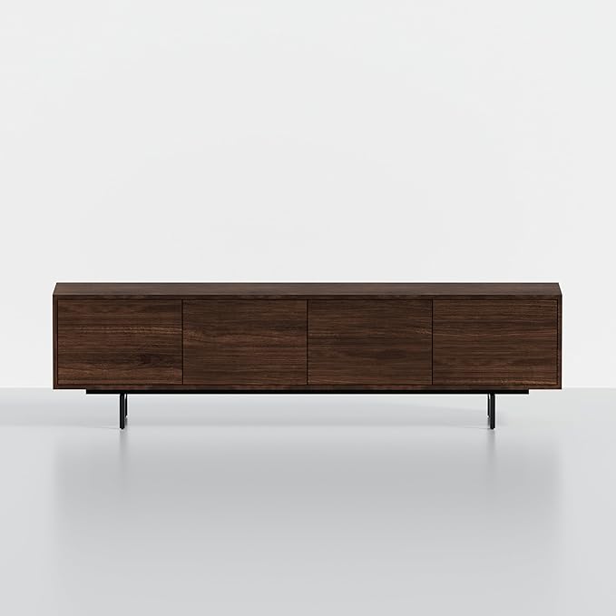 Norrhaus 75" x 20" Walnut 4-Door TV Stand in Walnut - Modern TV Console Made from Quality Engineered Hardwood with Water Resistant Melamine Veneer - No Tools Frame Assembly