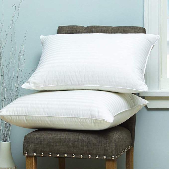 Cuddledown Dreamstead Premium Sleeping Pillow| European White Duck Down | 600 Fill Power | 300 Thread Count 100% Cotton Shell | Damask Striped | Hypoallergenic | Handcrafted | Queen - Medium