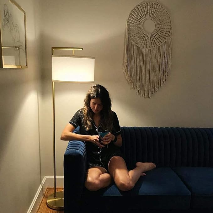 Brightech Montage Modern Floor lamp, LED Floor Lamp for Living Rooms & Offices - Tall Standing Lamp for Bedroom Reading - Corner Pole Lamp for Contemporary Home Decor - Gold, Antique Brass