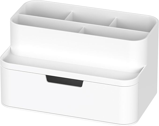 BLUE GINKGO Compact Desk Organizer – Small 5-Compartment, Half Drawer Storage – Pen Holder, Stationery Organizer for Desktop, Vanity, Shelf (Made in Korea, White)
