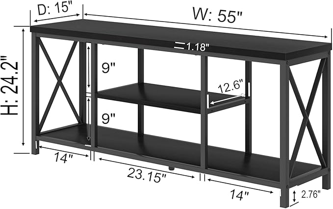 EXCEFUR 55 Inch TV Stand for Televisions up to 65 Inch, Modern Entertainment Center with Storage Shelves, Media TV Consoles for Living Room, Bedroom, Industrial Black Oak