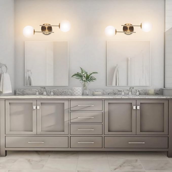 Gold Globe Wall Sconce, 7.5" W x 20" H, G9 Base, Compatible with LED or Halogen Bulbs, Perfect for Bathroom, Kitchen, Living Room, Home Office, Lobby, Bedroom