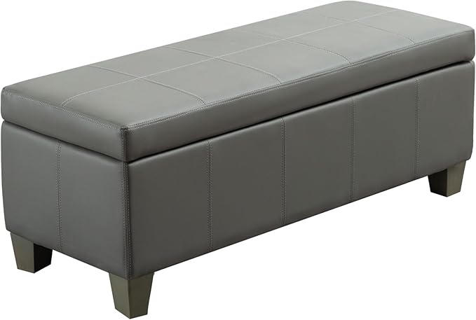 51 Inch Faux Leather Ottoman with Storage, End of Bed Bench with Large Storage, Rectangular Extra Long Bench for Bedroom and Living Room, Light Grey