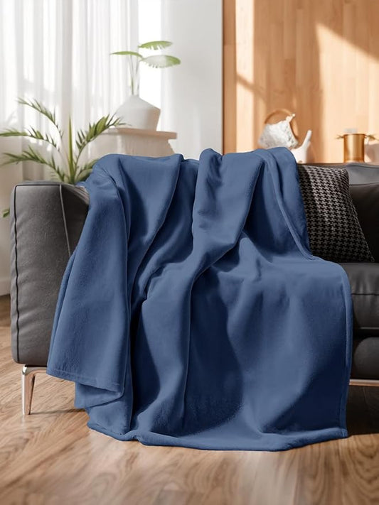 Ultra Soft Fleece Blanket Throw Size - Flannel Fleece Luxury Throw Blanket - Lightweight for Couch Bed Chair - Thick, Warm & Breathable - All Season Cozy Anti-Static Microplush Bedding, Washed Blue