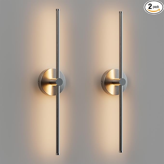 ZAGO 24 Inch LED Indoor Linear Wall Sconces Set of Two, 3CCT Switchable, Brushed Nickel, Hardwired and Wall Mounted, Dimmable for Living Room, Hallway, Bedroom, 120-277V, 14W, 900LM, ETL Certified