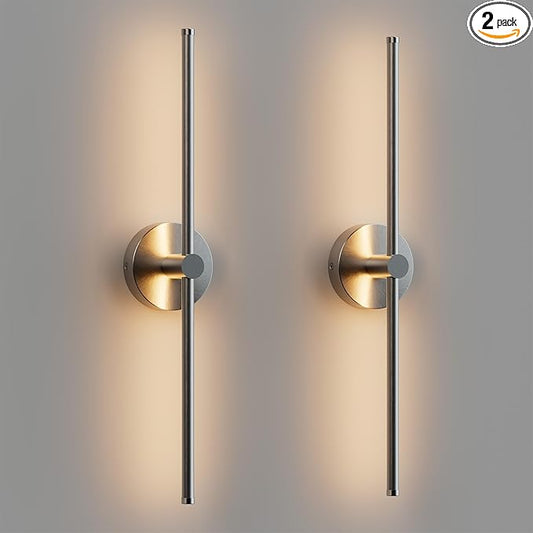 ZAGO 24 Inch LED Indoor Linear Wall Sconces Set of Two, 3CCT Switchable, Brushed Nickel, Hardwired and Wall Mounted, Dimmable for Living Room, Hallway, Bedroom, 120-277V, 14W, 900LM, ETL Certified