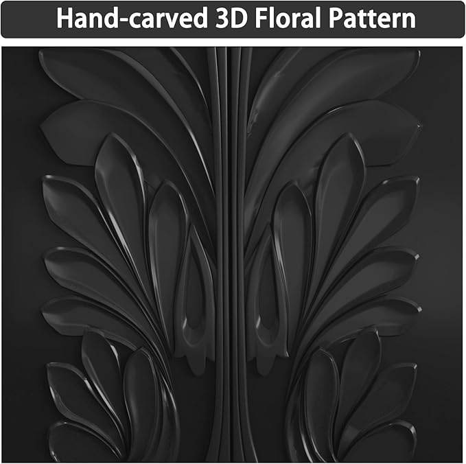 TV Stand for TVs up to 75", Mid Century Modern TV Console with 3D Flower Pattern, Wood Entertainment Center with 2 Fluted Glass Doors, Media Console Table with Storage for Living Room, Black