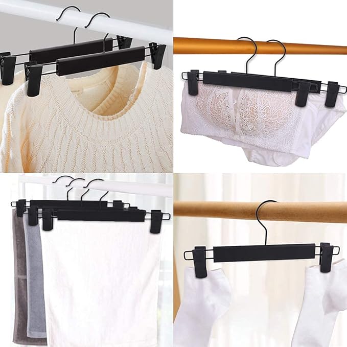 Skirt Hangers，Pants Hangers with Clips，360 ° Swivel Hooks Space Saving Hangers for Pants, Skirts, Clothes, Jeans (10Pack, Black)