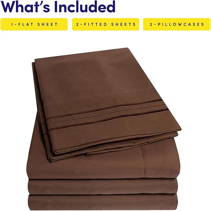 1500 Supreme Collection Extra Soft Split King Sheets Set, Brown - Luxury Bed Sheets Set with Deep Pocket Wrinkle Free Bedding, Over 40 Colors, Split King Size, Brown
