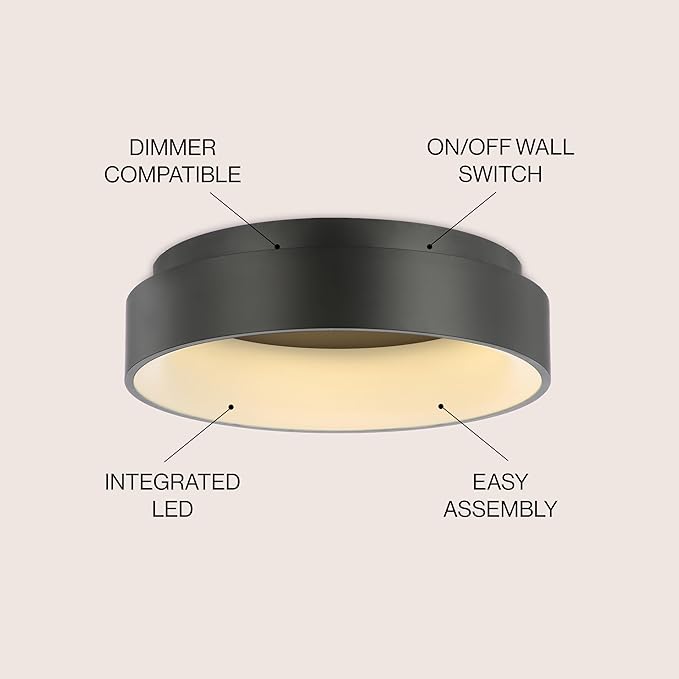 JONATHAN Y JYL7206B Ring 17.7" Integrated LED Flush Mount, Modern, Contemporary, Dimmable, 3000K Cozy Warm Light Kitchen,Hallway,Bathroom,Stairwell, Black