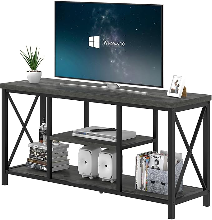 EXCEFUR Modern TV Stand for TV up to 55 Inch, Industrial Media TV Console Table with Storage Shelves, Entertainment Center for Living Room Bedroom, Rustic Grey 47 Inch