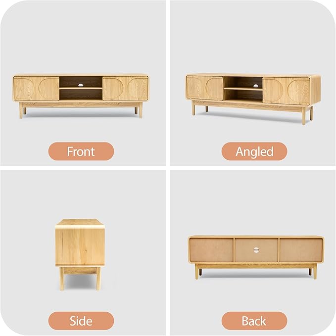 59" Farmhouse TV Stand for Television 55/60/65 Inch, Wooden TV Console with Adjustable Storage Shelf and Arch Sliding Door, Entertainment Center Media Cabinet for Living Room, Bedroom (Natural)