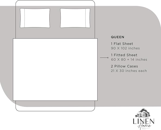 Linen Home 100% Cotton Percale Sheets Queen Size, Silver, Deep Pocket, 4 Pieces Set - 1 Flat, 1 Deep Pocket Fitted Sheet and 2 Pillowcases, Crisp Cool and Strong Bed Linen