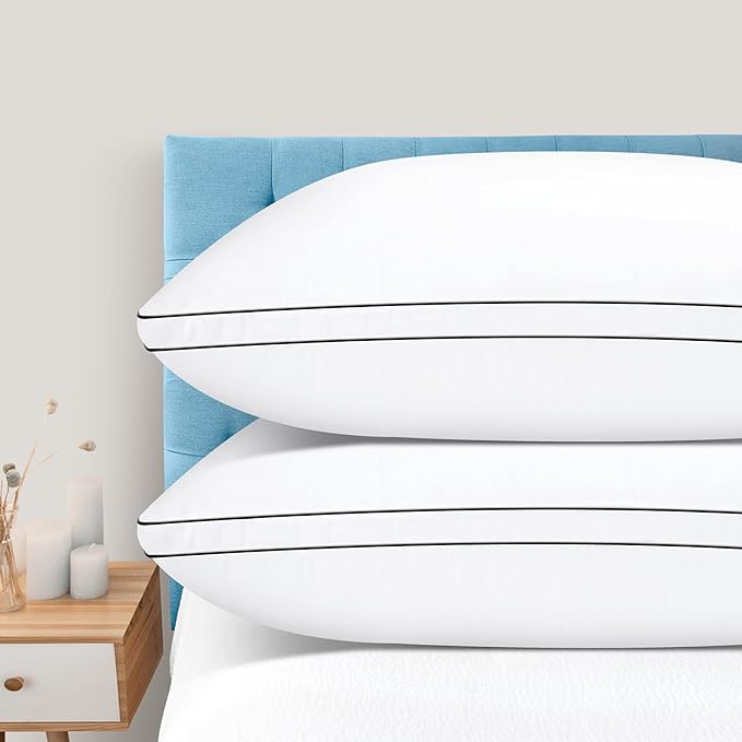 Pillows King Size Set of 2, Bed Pillow 2 Pack for Side & Back Sleepers, Hotel Quality Down Alternative Gusseted King Pillow for Sleeping, Soft and Supportive, White